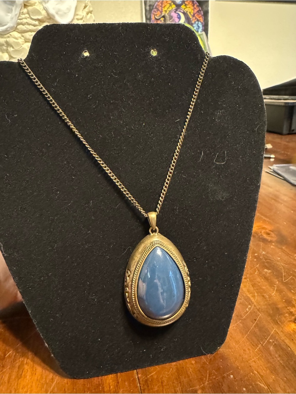 Gold-Tone Teardrop Blue Stone Pendant Necklace - Women's Jewelry